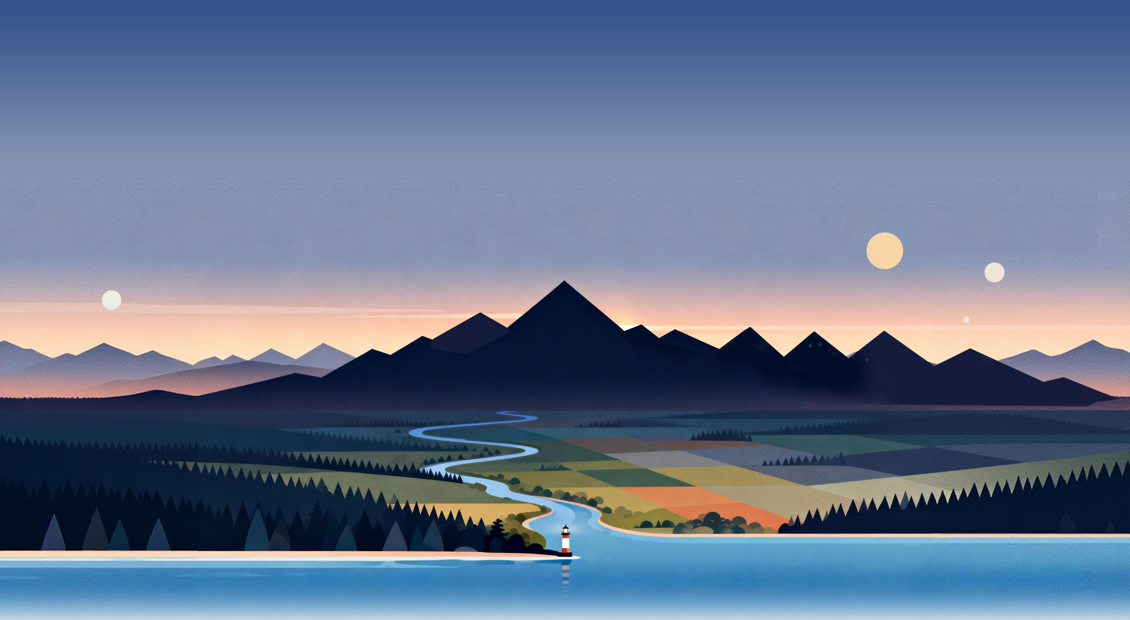 Mid-shot: land and seaside